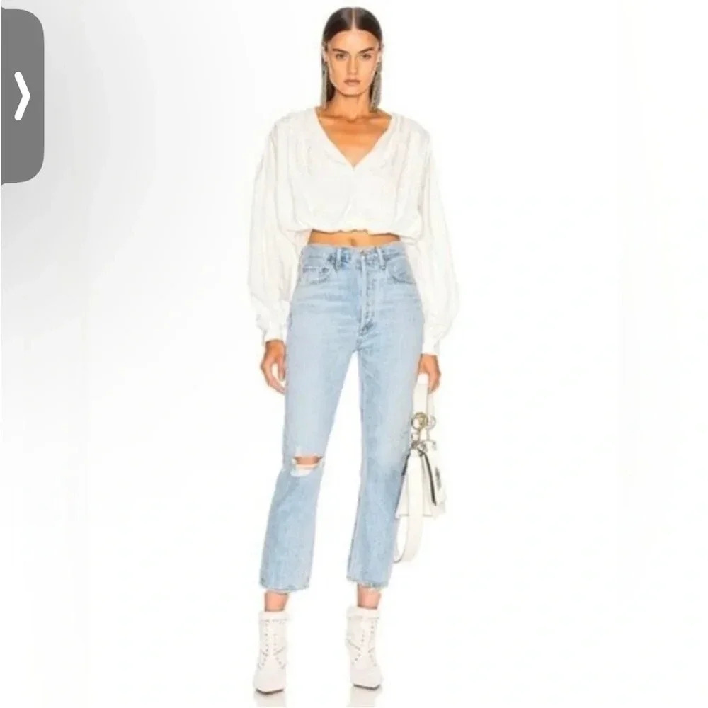 Agolde Riley Jeans Straight Leg Crop Distressed Raw Hem Size 26